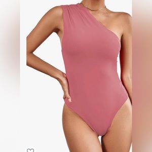 NWOT | SHEIN | One- Shoulder Bodysuit Pink Womens' Size Large